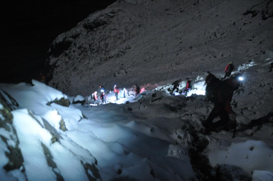 Descending from Harrison Stickle on rescue 100